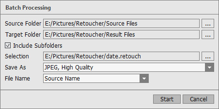 Batch Processing Window in AKVIS Retoucher