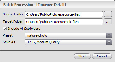 Batch Processing Window in AKVIS Enhancer