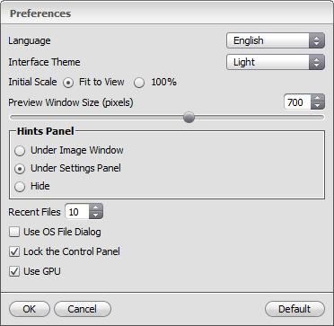 Preferences window