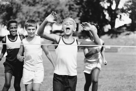 Black and white photo of sportsmen