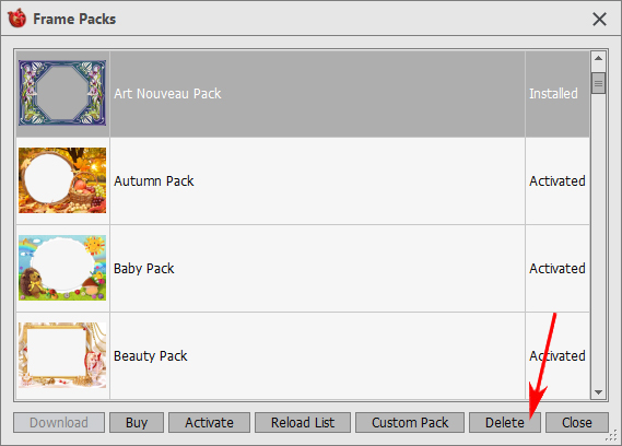 Deleting a Frame Pack