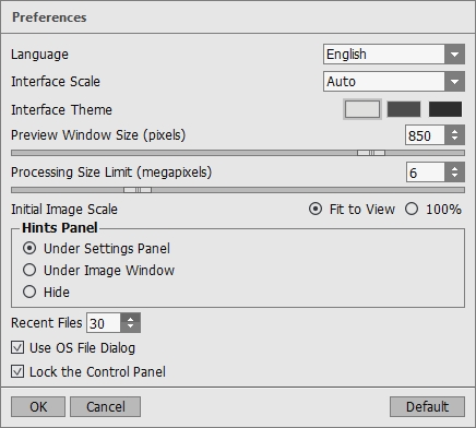 Preferences window