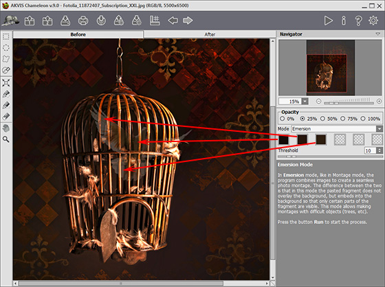 Specifying the colors of the area which the object will replace