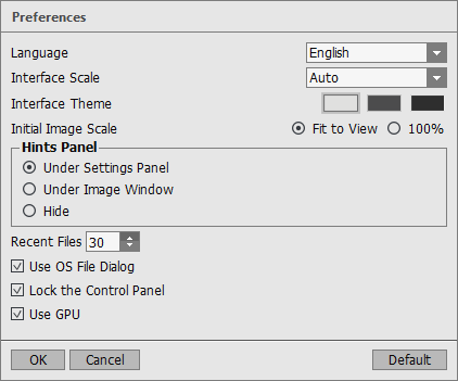 Preferences window