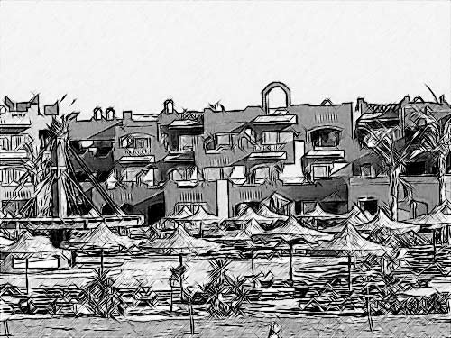 Pencil sketch: less hatching in the sky