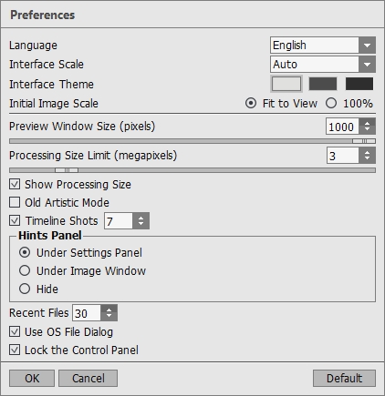 Preferences window