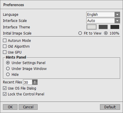 Preferences window