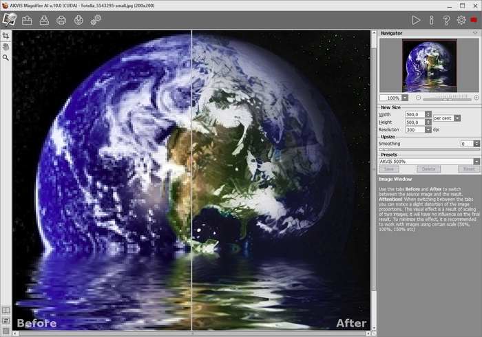 Workspace of AKVIS Magnifier AI