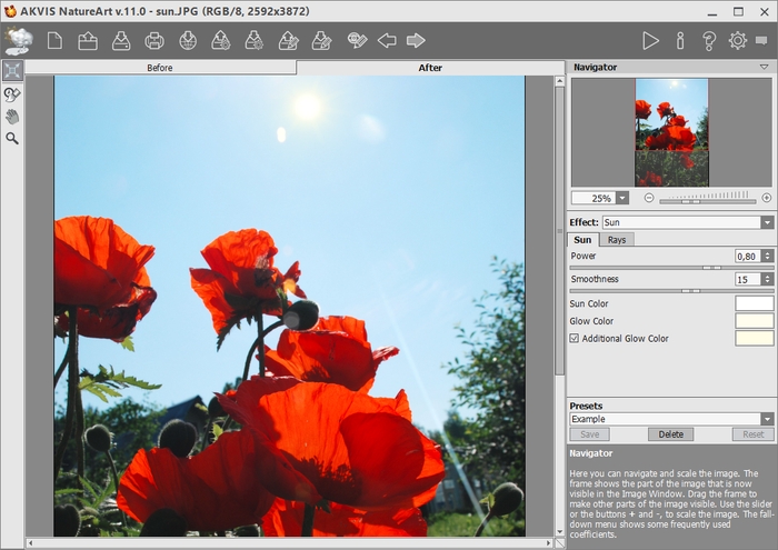 Sun Effect in AKVIS NatureArt