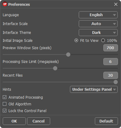 Preferences window