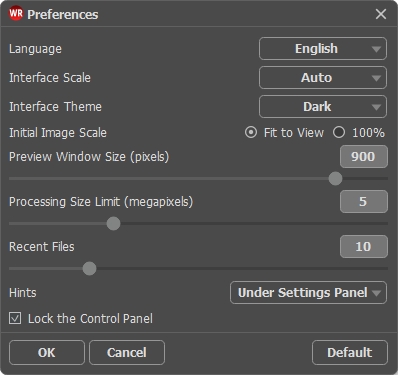 Preferences window